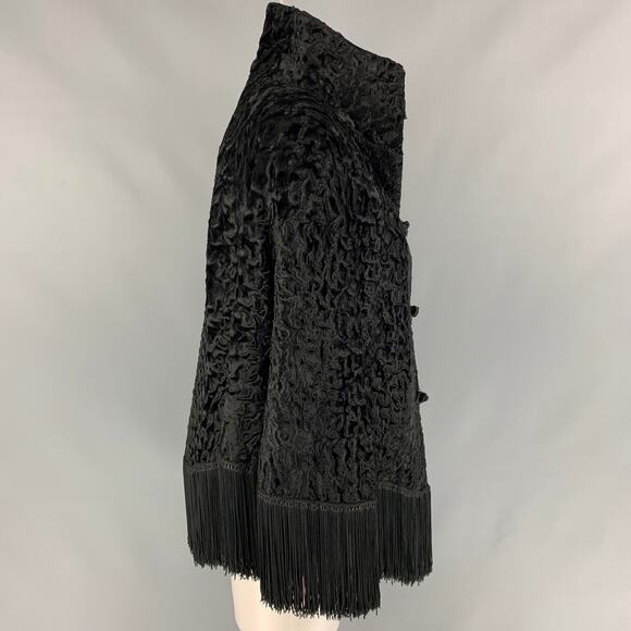 Size One Size Black Textured Ashtrakhan Fur Fringe Cape - Picture 3 of 5